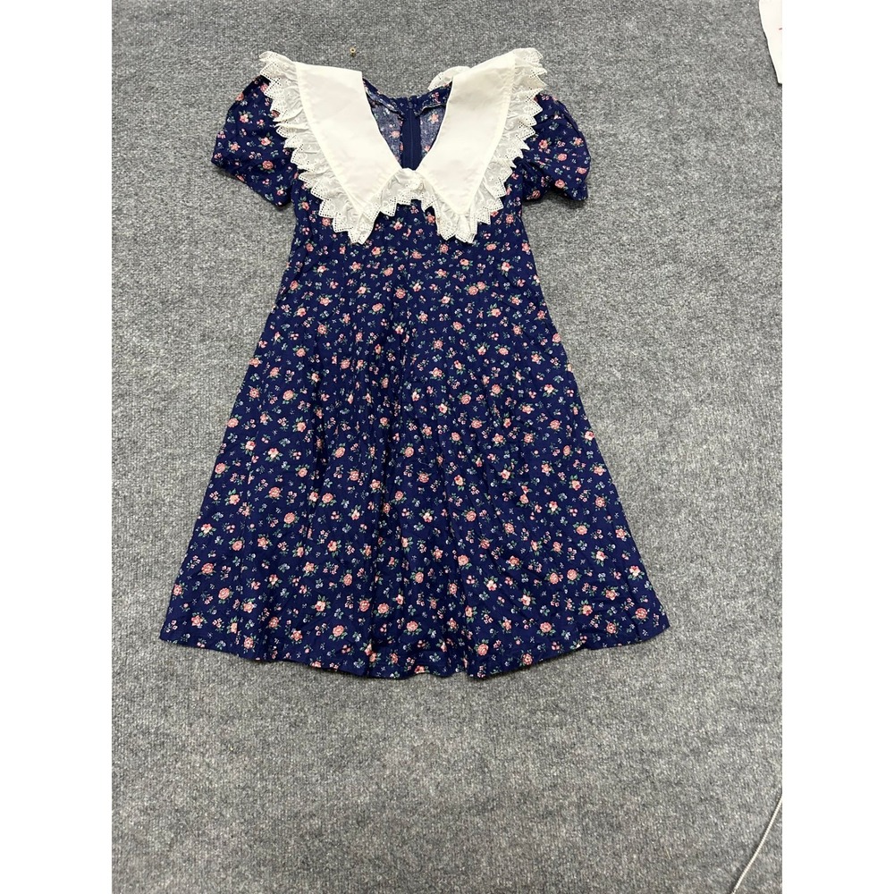 Unbranded Dress Womens Size S Navy Blue Floral Lace Peter Pan Collar Cottagecore